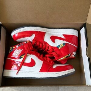 Jordan 1 Mid SE Barcelona Sweater Red Patent - Men’s Size 9.5